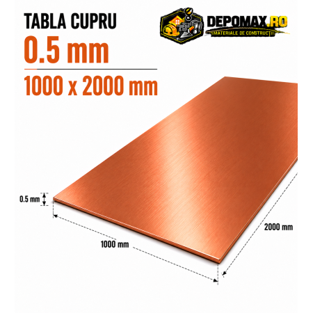 Tabla cupru 0.5mm – 1000 x 2000 mm – EN Cu-DHP